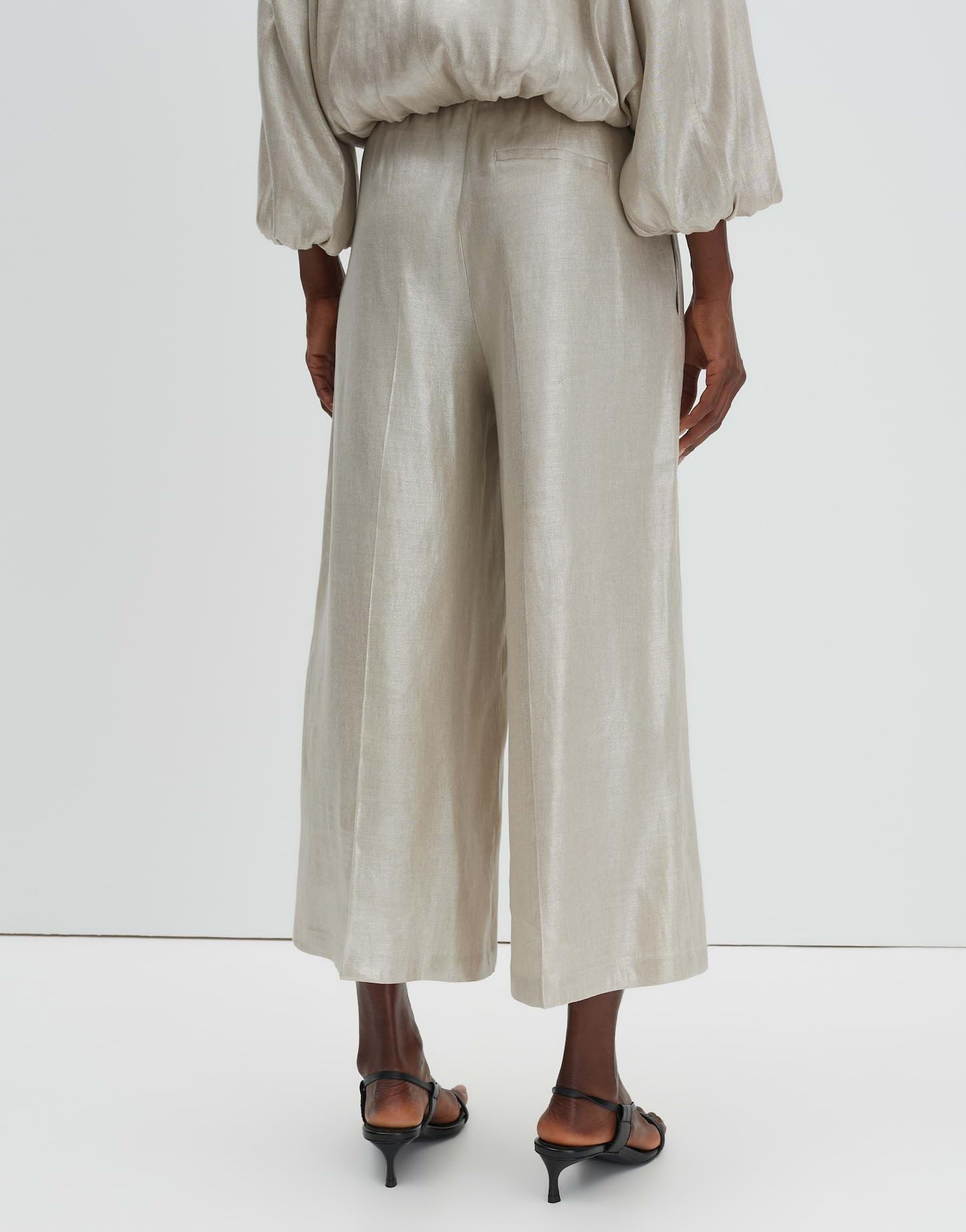 someday Damen Culotte | Catsby Cropped Wide Schimmernde Culotte aus gecoatetem Leinen Mix