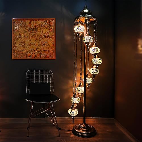 Miniatura 7 de Asylove Lámpara turca de 9 globos, lámpara de pie de mosaico, lámpara de pie de mosaico de 9 globos, lámparas marroquíes, lámpara de pie para