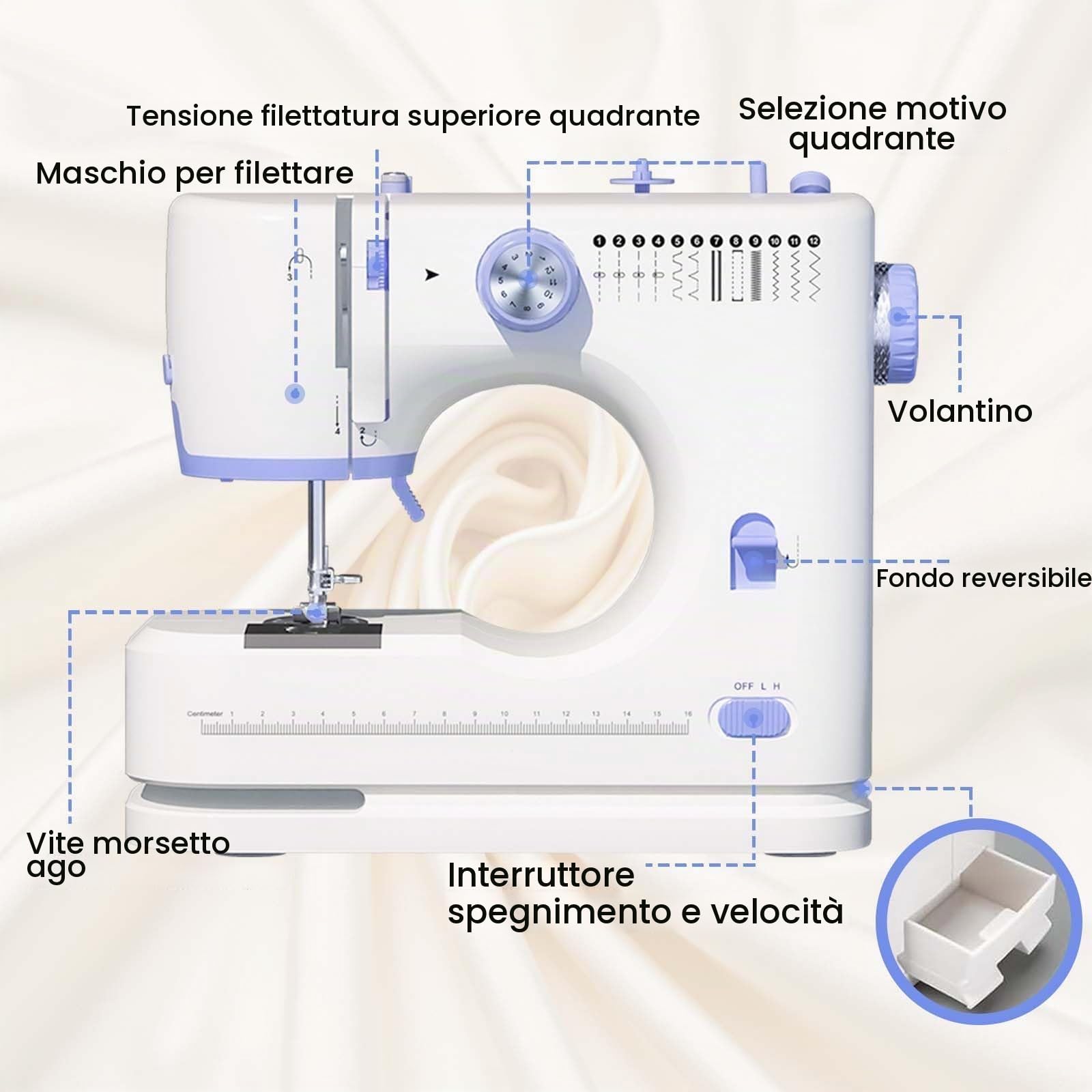 Macchine da cucire semplici, ideali per principianti, 12 punti integrati, kit da cucito base incluso, 2 pedali di velocità, perfetto per uso domestico -S5