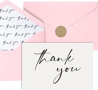 AZAZA Thank You Cards with Pink Envelopes Bulk Pack of 50, Mother's Day Thank You Cards, Bulk Thank You Notes 4x6 Inch, Mothers Day gifts for Mom, for Wedding, Baby Shower, Small Business