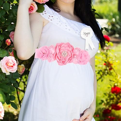 Miniatura 2 de CoolerthingsDG, 3 piezas, 2 insignias blancas y un cinturón de vientre rosa, banda de maternidad rosa bebé y ramillete de papá para bebé, banda de