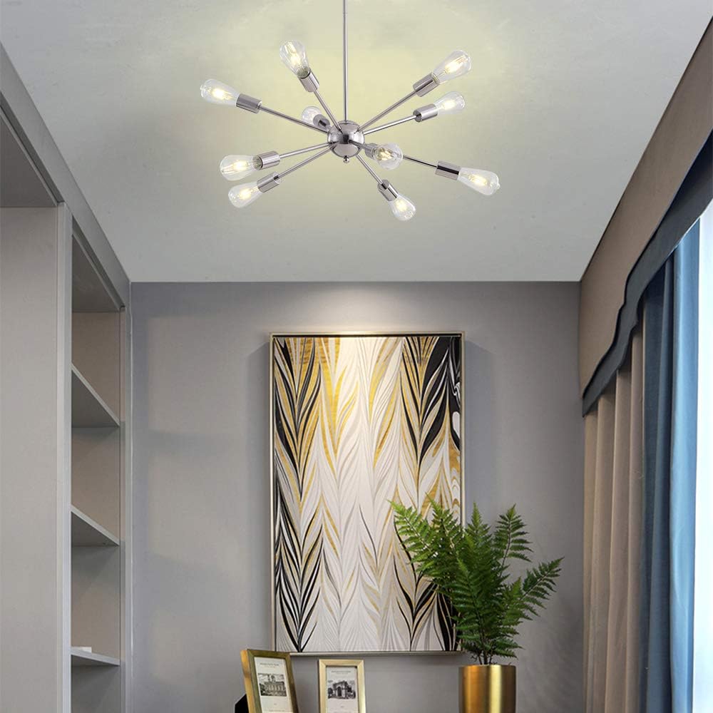 🔥 Hot Deals 10 Lights Modern Pendant Lighting Sputnik Chandelier Brushed Nickel Mid Century Ceiling Light Fixture for Dining Room Living Room Bedromm Foyer