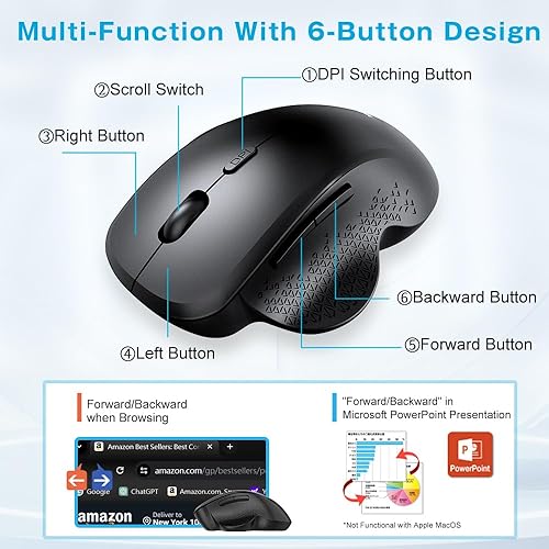 Miniatura 6 de Ratón inalámbrico Bluetooth para portátil de 2.4 GHz, portátil, recargable, mouse de PC para Windows Mac (negro)