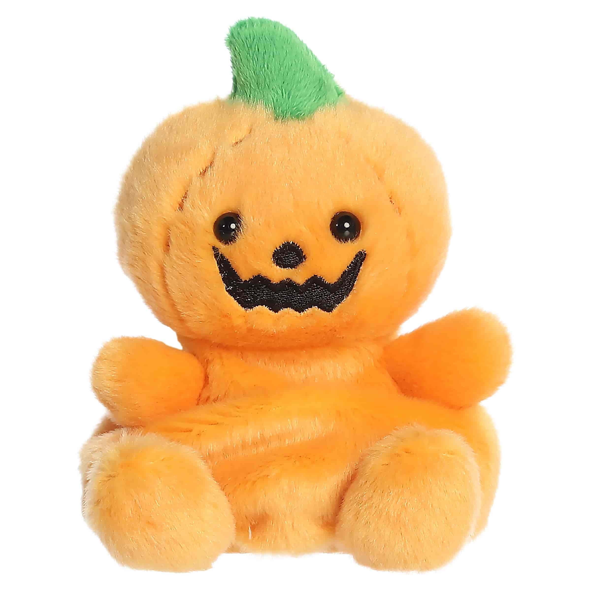 Aurora Spooky Palm Pals Squashley Pumpkin Head Stuffed Animal - Fun Seasonal Plush for Kids and Adult Collectors - Perfect for Halloween Decorations and Gifts - Orange 5 Inches