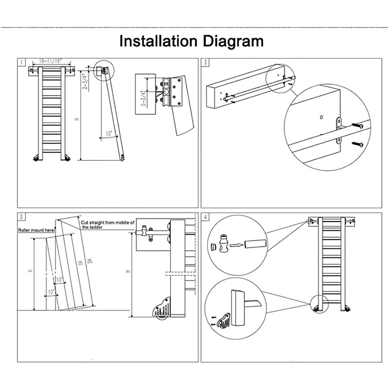 Kit di ferramenta per scaletta per libreria a rotelle - Accessori per ferramenta per Porte scorrevoli per fienile - Kit di ferramenta per scaletta Mobile per libreria - Materiale in Acciaio inossidab