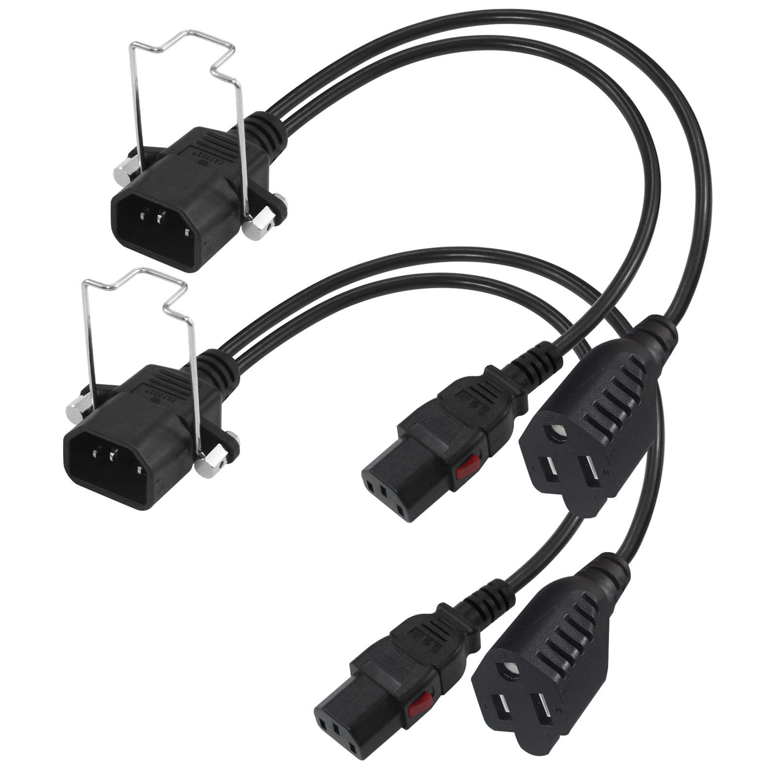 KUNCAN C14 to C13+NEMA 5-15R Y Splitter Power Cord, 1FT 18AWG 10A, Locking IEC320 C14 Male to C13+Nema 5-15R Female Splitter Adapter Extension Cord(