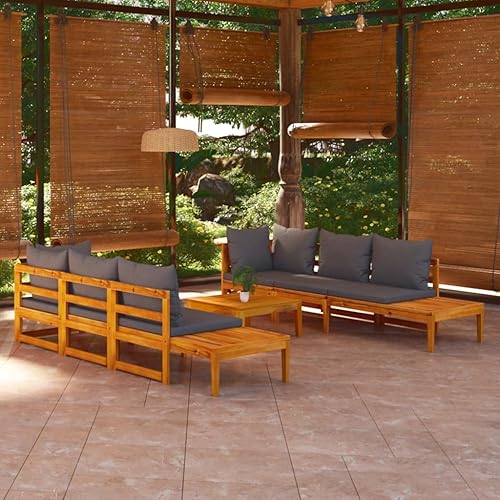 5 Piece Modular Outdoor Lounge Set with Dark Grey Cushions,