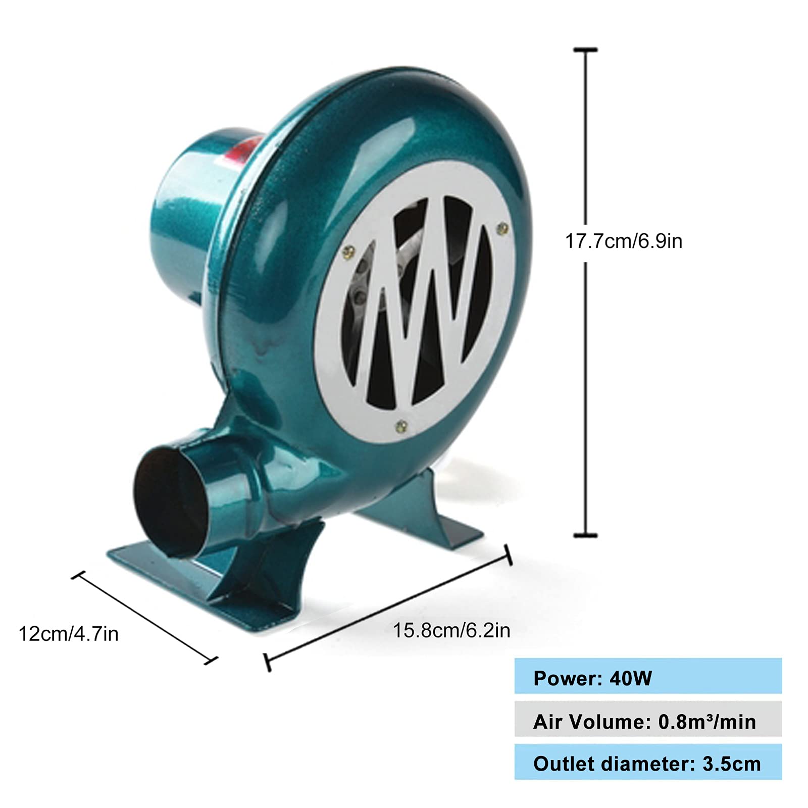 Soffiatore elettrico per fabbro con regolatore 30W/40W/60W - Ventilatore centrifugo in ghisa da esterno per cucinare barbecue - Ventilatore d'aria potente e affidabile