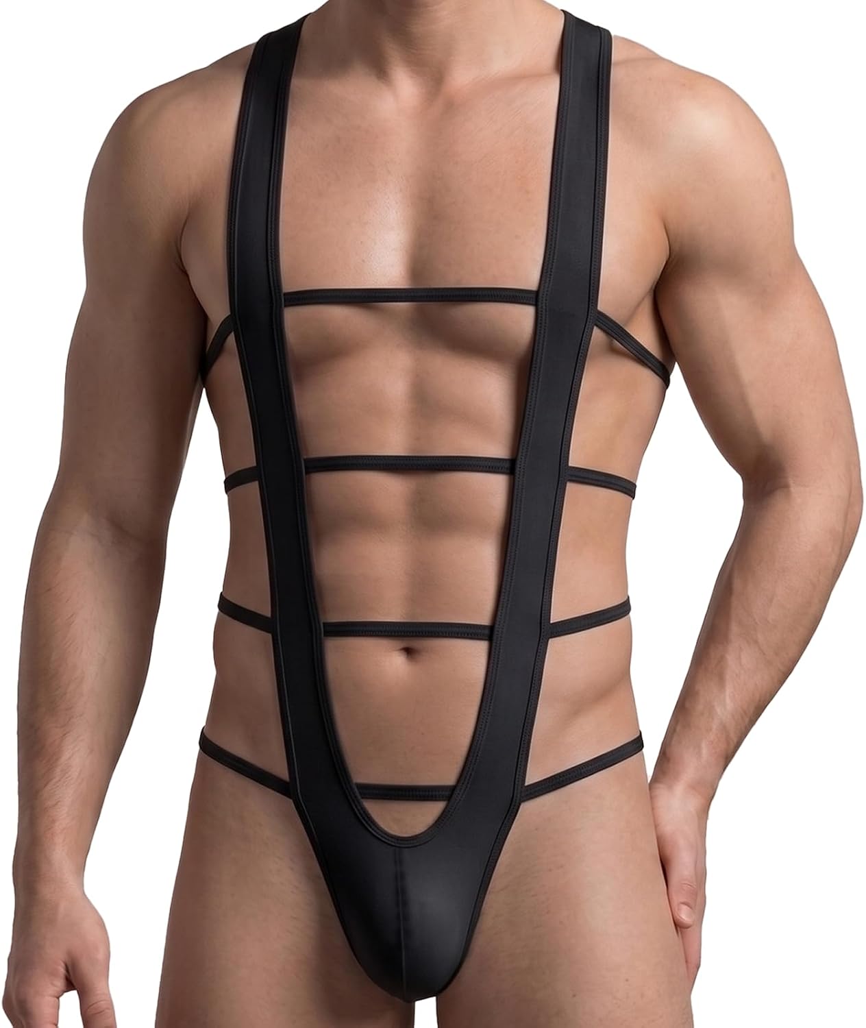 Mens Thong Bodysuit Strappy V Sling Mankini for Sissy Femboy