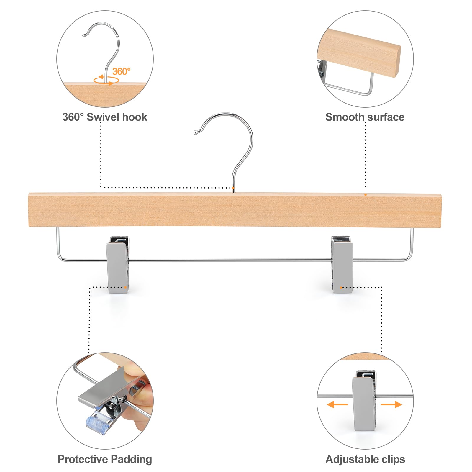 Cintre Costume épaule Large, Lot De 10, Bois, Chemises, Crochet 360