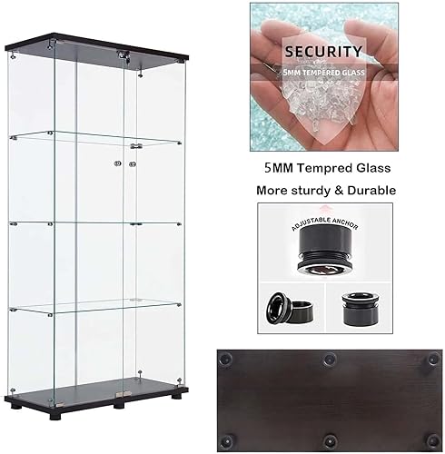 Miniatura 4 de APRILSOUL Glass Display Cabinet 4-Shelf with Double Door, Curio Display Cabinet with 5mm Tempered Glass, Floor Standing Bookshelf for Bedroom,