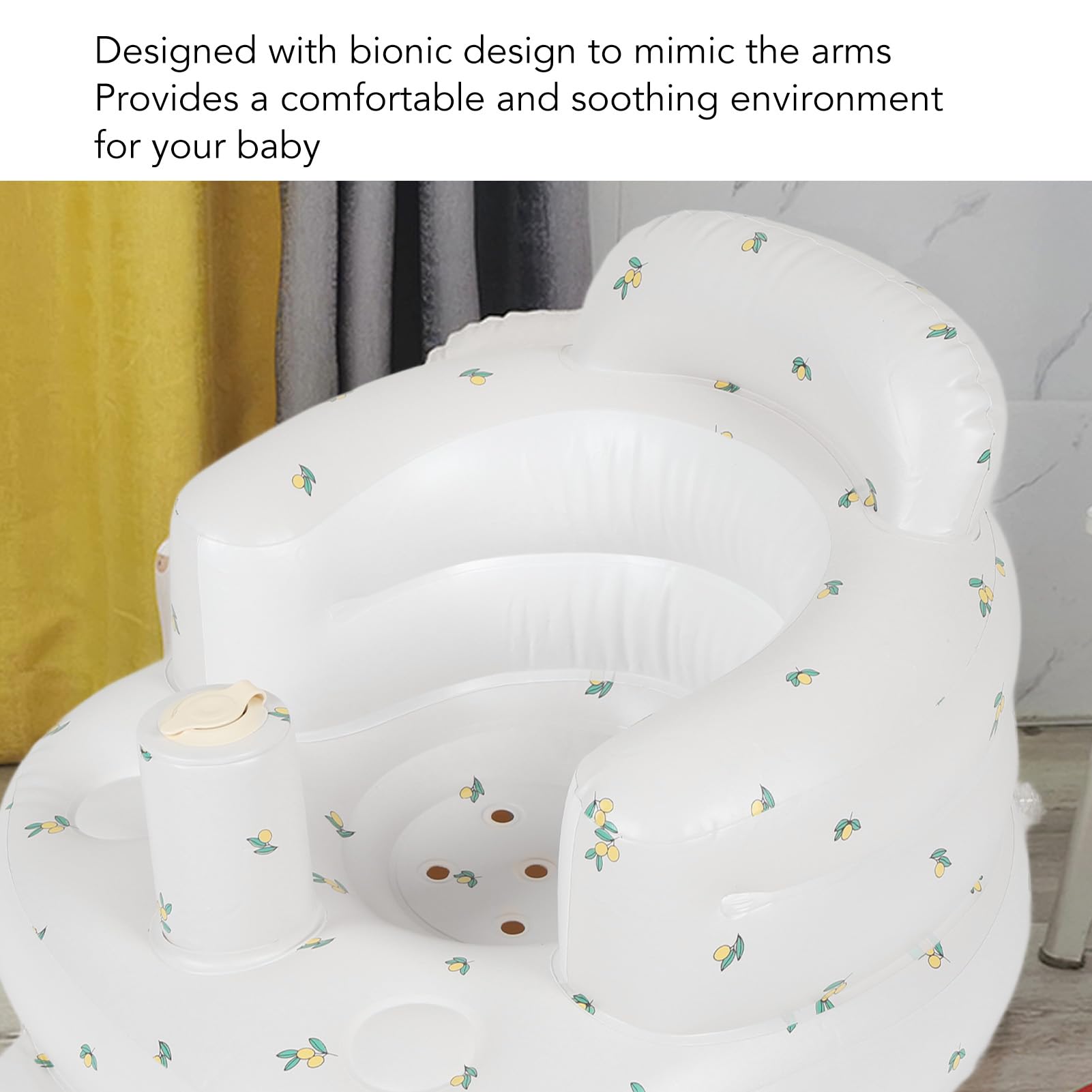 Baby Inflatable Seat PVC Cartoon Infant Support Inflatable Chair (Olive Leaf Base)