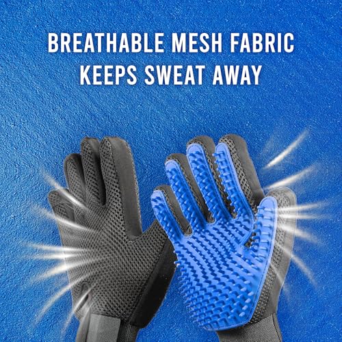 Image of Blue Pet Hair Remover Gloves - 1 Pair, Pet Grooming Gloves | Cat Hair Remover | Gentle Deshedding Brushes for Dogs, Cats & Horses | Dog Washing Gloves