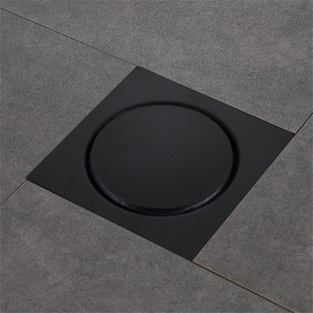 Siphon de Sol en Acier Inoxydable à Rebond, Siphon de Sol à Pousser, Siphon de Sol à Grand déplacement, désodorisant, pour Zone sèche, Cuisine, Salle de Bain, Noir, 10 x 10 cm