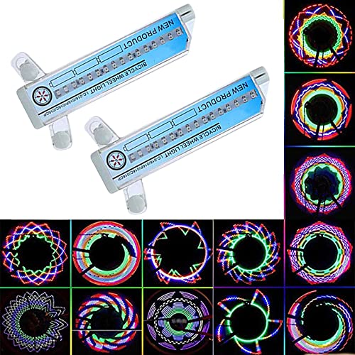 EOHMAK Bike Wheel Light Bicycle Motorcycle Bike Tyre Tire Wheel Lights 32 LED Flash Spoke Light Lamp 32 Different Patterns Change Outdoor Cycling Lights for Bike Wheel (2 PCS)