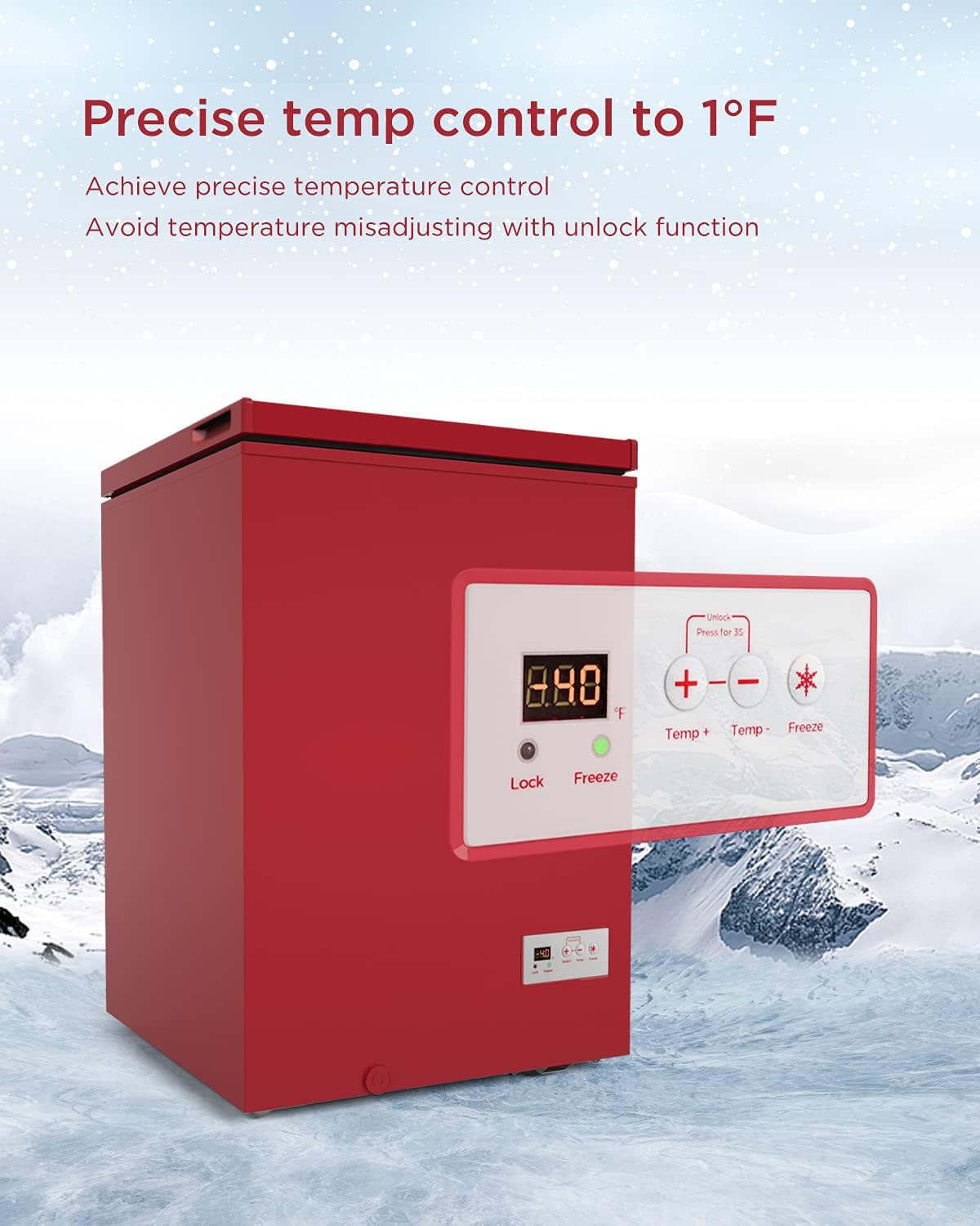 ADT Chest Freezer Free-Standing Top Door Freezers 6.8℉ To -4℉ (Red, 1.8 Cubic Feet) on Fridge.com - View 2
