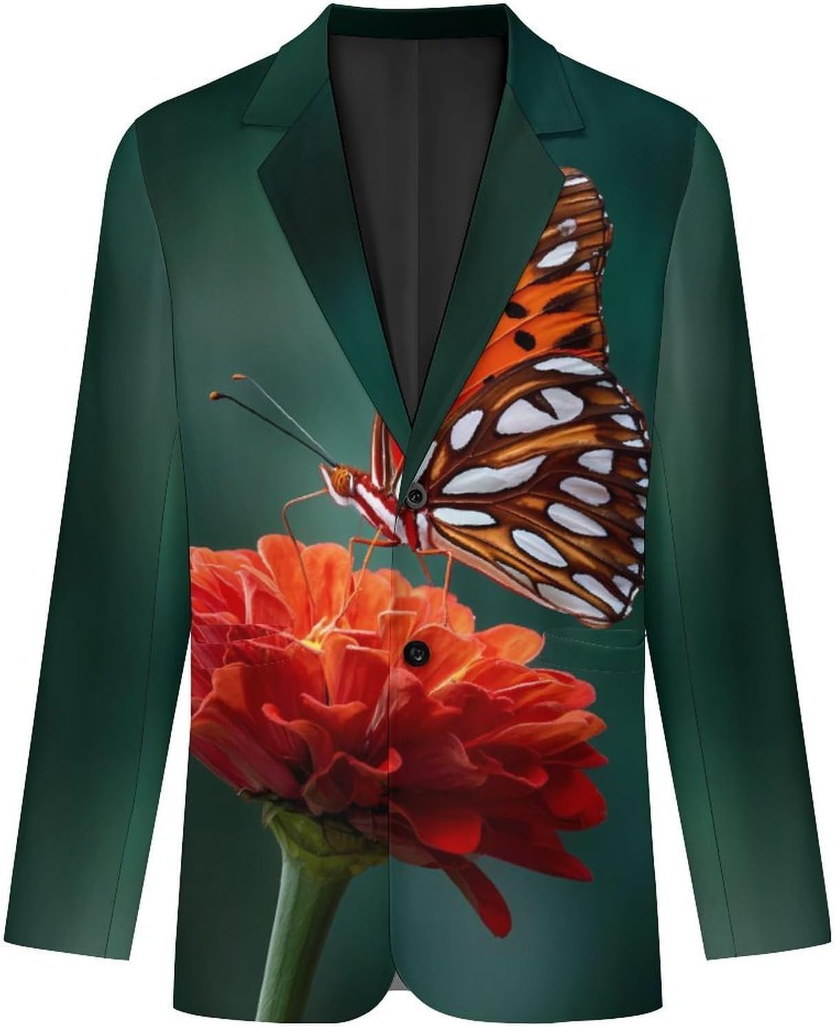 Beautiful Butterfly on Flower Trendy Men's Two Button Suit Funny Casual Slim Fit Blazer Coat Tuxedos Jackets