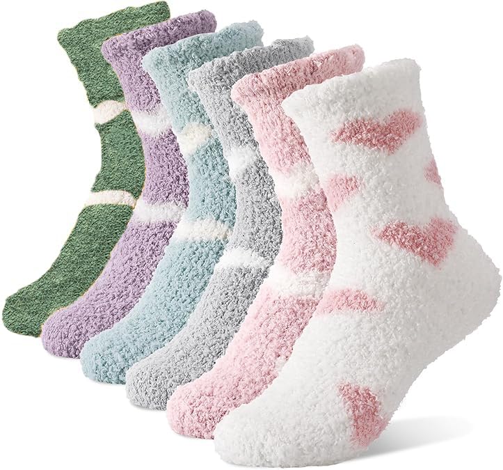 HOWAB Kuschelsocken Damen für Herbst und Winter: 6 Paar Furry Warme Socken mit Herz, Flauschige Cozy Damensocken,Thermosocken Frottee für Frauen,Cute Socks,Kuschel Schlafsocken 36-41