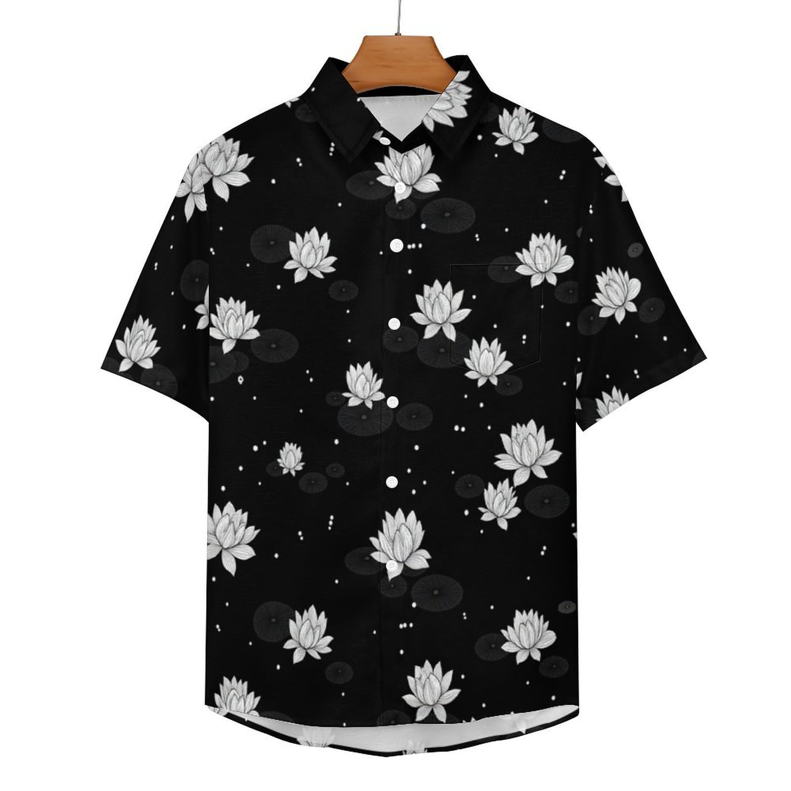 Funky Camicia Hawaiana Uomo, Manica Corta Design Aloha Camicie con Bottoni, Estiva Camicie a Piccolo Fiore di Loto Casual Stampa Spiaggia Estate Disegno A Linee Camicia
