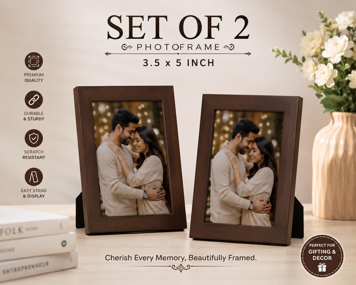 Brown Wood Photo Frames - Set of 2 -2