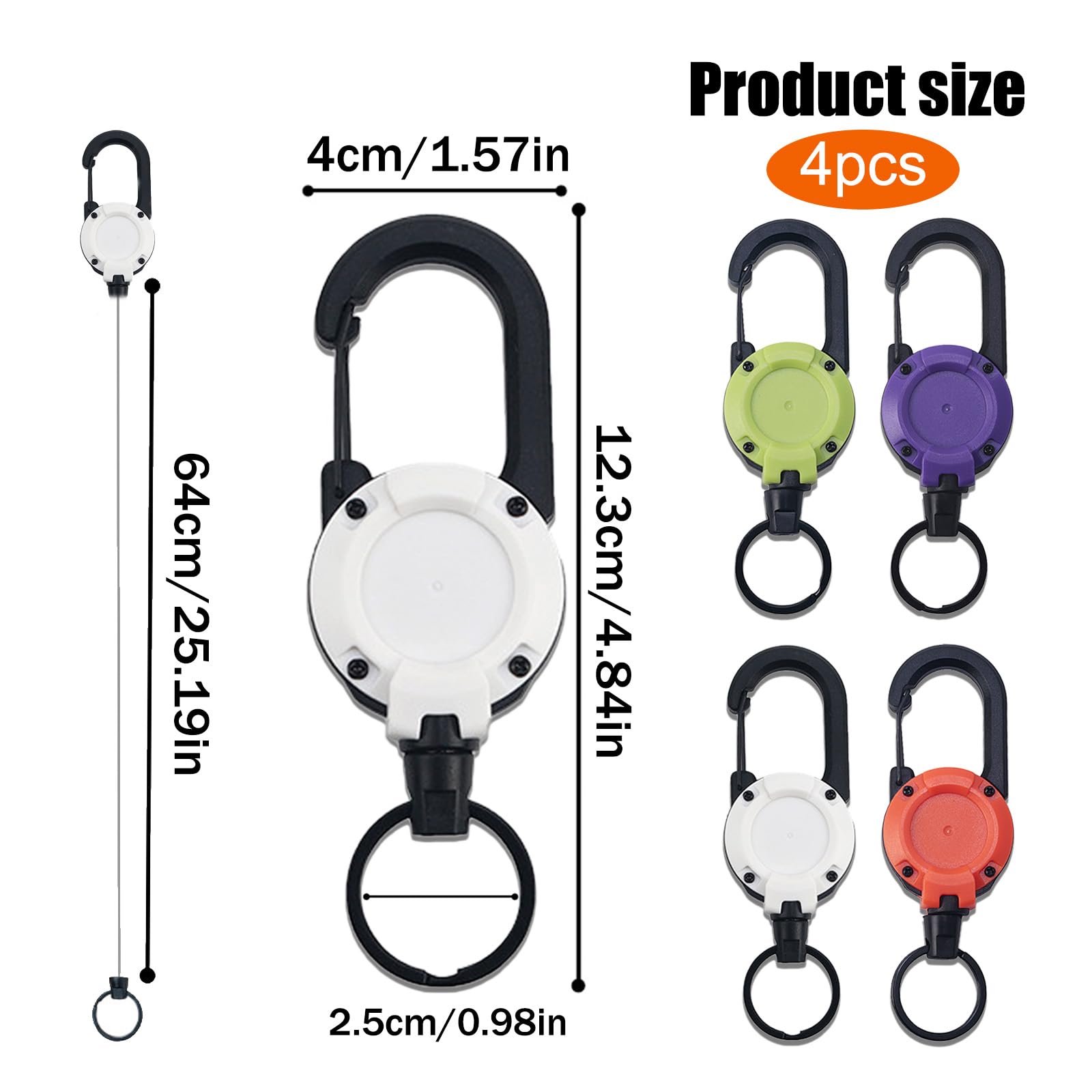 Portachiavi Retrattile Allungabile 64cm Cavo Acciaio, Porta Badge con Moschettone per Carte Identità Chiavi