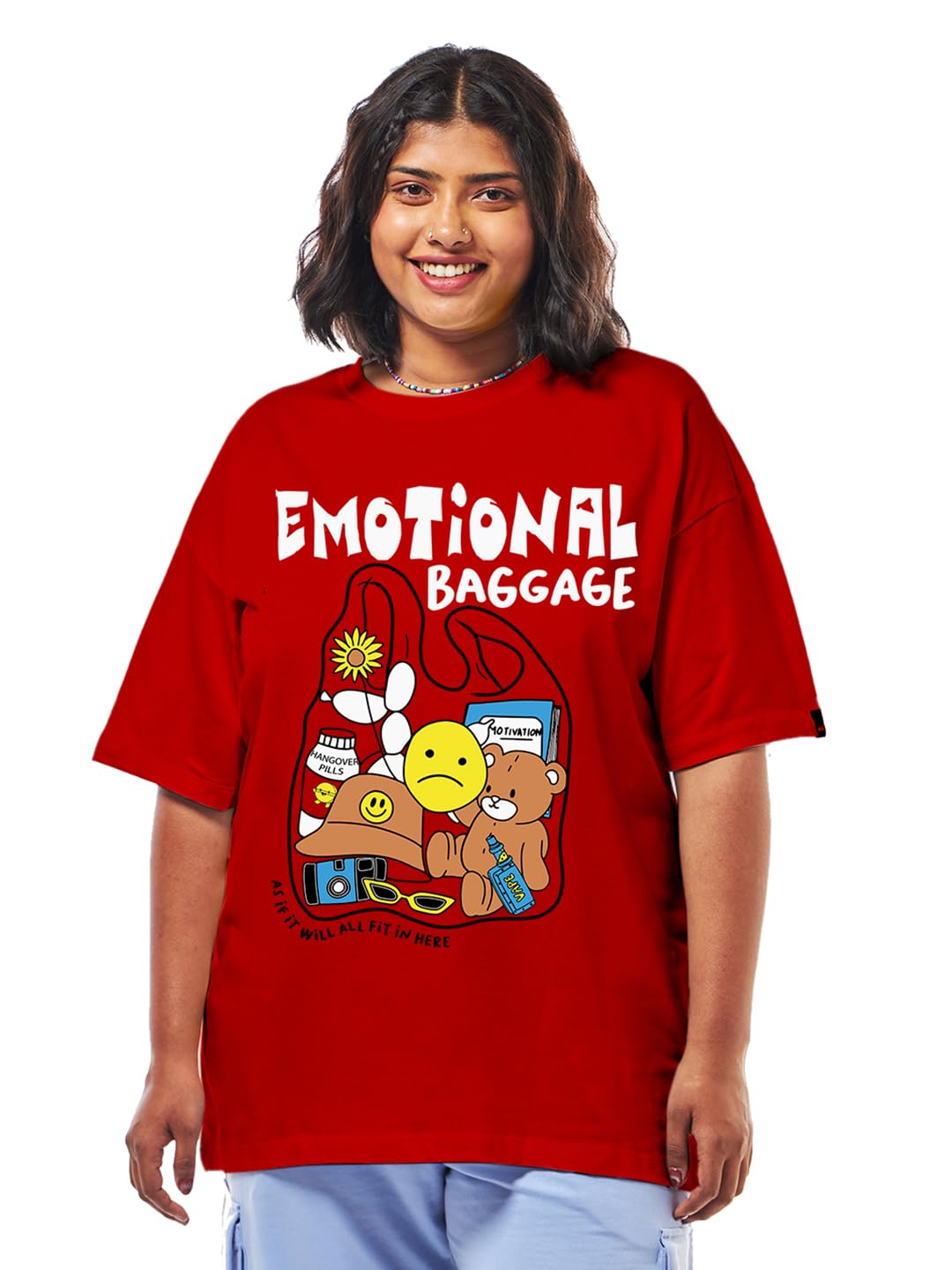 bewakoof Women's Graphic Print Oversized Fit Half Sleeve Round Neck Cotton Plus Size T-Shirt-picture-32