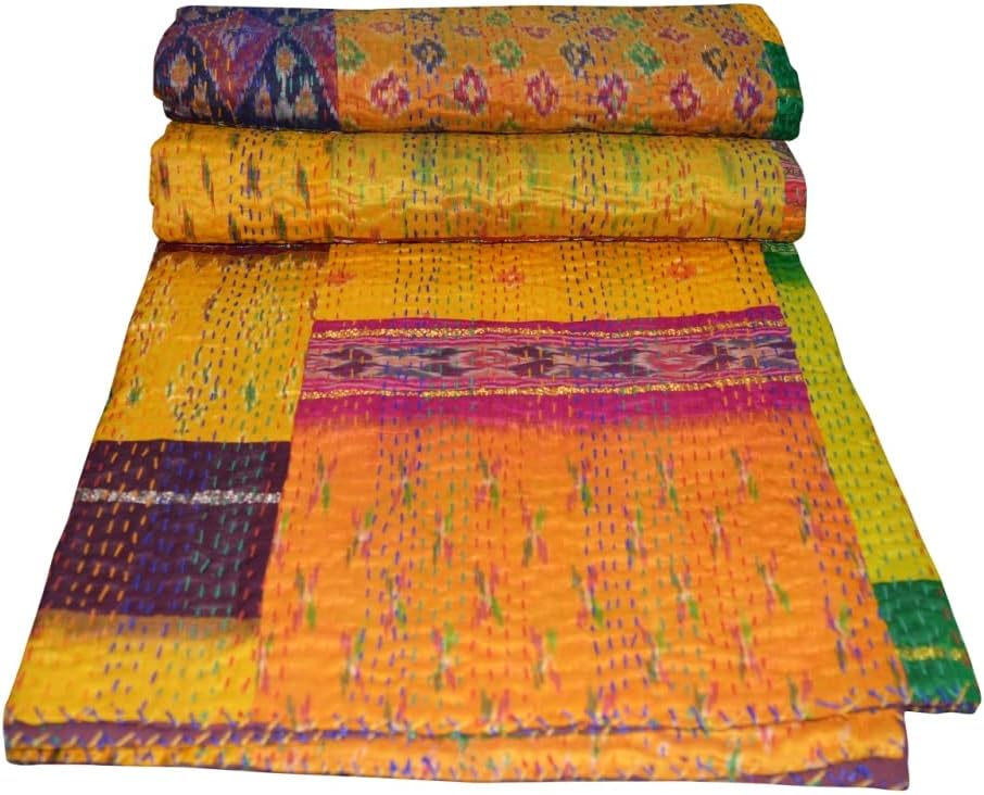 YUVANCRAFTS Edredón Kantha de algodón de retazos, ropa de cama tradicional india hecha a mano, manta de edredón multicolor vintage