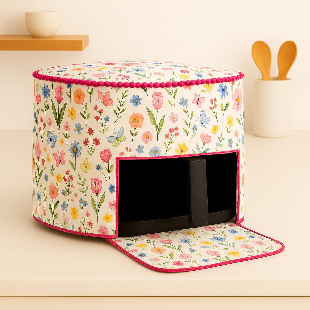 Air Fryer Cover 13.5″x13″x13″ Square Shape –450 GSM Spring Floral Fabric Dustproof & Machine Washable |Fits Philips, Sujata, Bajaj, Preethi, Agaro, Havells, Kent, Lifelong, Pigeon – THROWPILLOW.IN