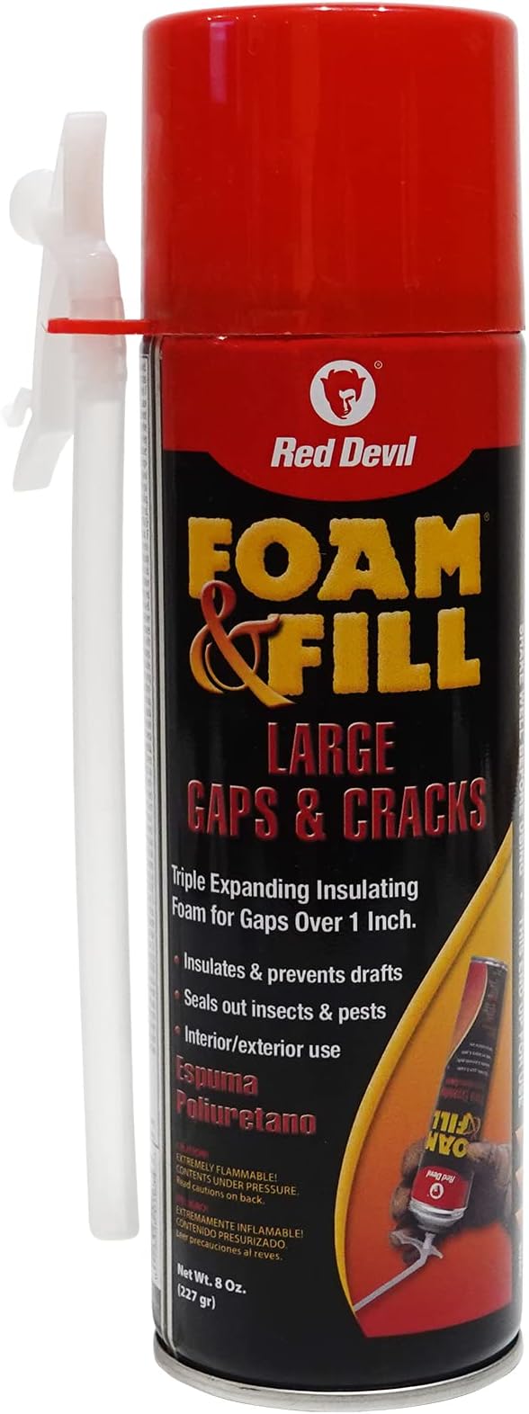 Red Devil 090806 Spray Foam, Fill Large Gaps & Cracks, Expanding Insulation, Polyurethane Foam Sealant, 8 oz, Off White