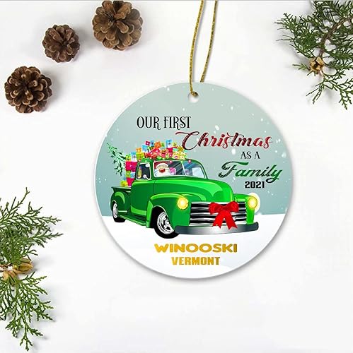 First Christmas Ornament 2021 - Our First Christmas As A Family Winooski Vermont VT State - 1st Home Family House Ornament 3" Plastic