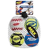 Nerf Dog Sports Ball Dog Toys, Lightweight, Durable and Water Resistant, 2.5 Inches, for Small/Medium/Large Breeds, Four Pack, Mixed Colors