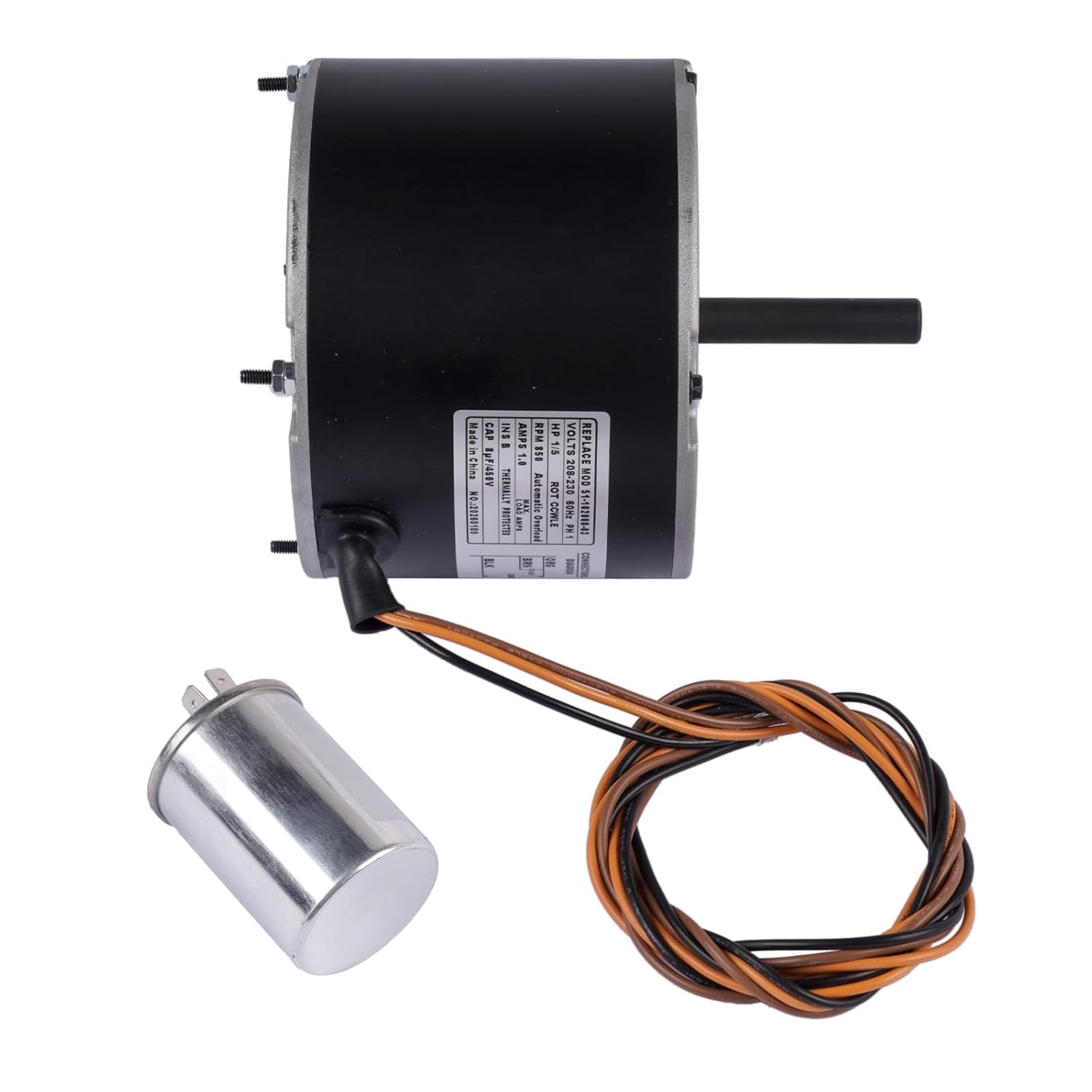 Condenser Fan Motor 1/5 HP 825RPM 208-230V Single Phase Replacement for 51-102008-03 51-102500-04 51-102008-07