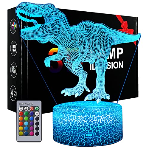 Goodream Dinosaur Night Light Children 3D Illusion Table Lamp Remote Control T Rex Dinosaur Toys for Kids 2 3 4 5 6 7 8-12 Year Old Boys Birthday Gifts
