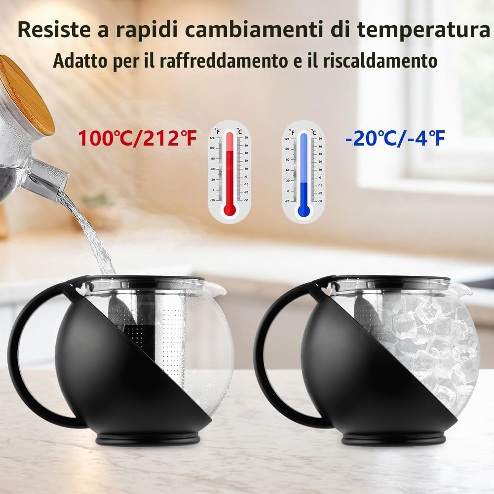 HOTUT Round Teiera, Teiera in Vetro da 750 ml, Teiera con Infusore per Tè Sfuso Rimovibile, Teiera di Vetro, Perfetto per la Preparazione di Tè Sciolto, Senza Gocciolamento