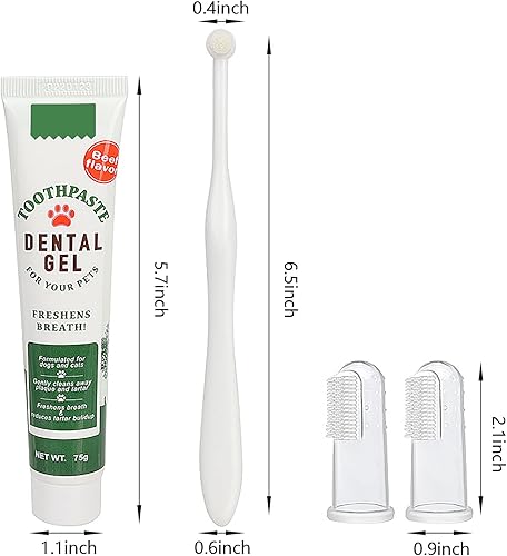 Miniatura 8 de Kit de cepillado de dientes para mascotas, cepillo de dientes para dedos de perro, cepillo de dientes de 360° y pasta de dientes con sabor a carne