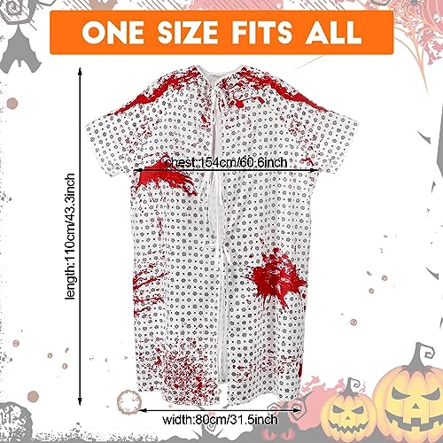 Vabean 1 Pack Unisex Hospital Gown and 1 Pack Gauze Bandage Roll, Patient Gowns Bloody Costumes for Halloween Cosplay Party Men Women Costume, Back Tie - Thumbnail 2