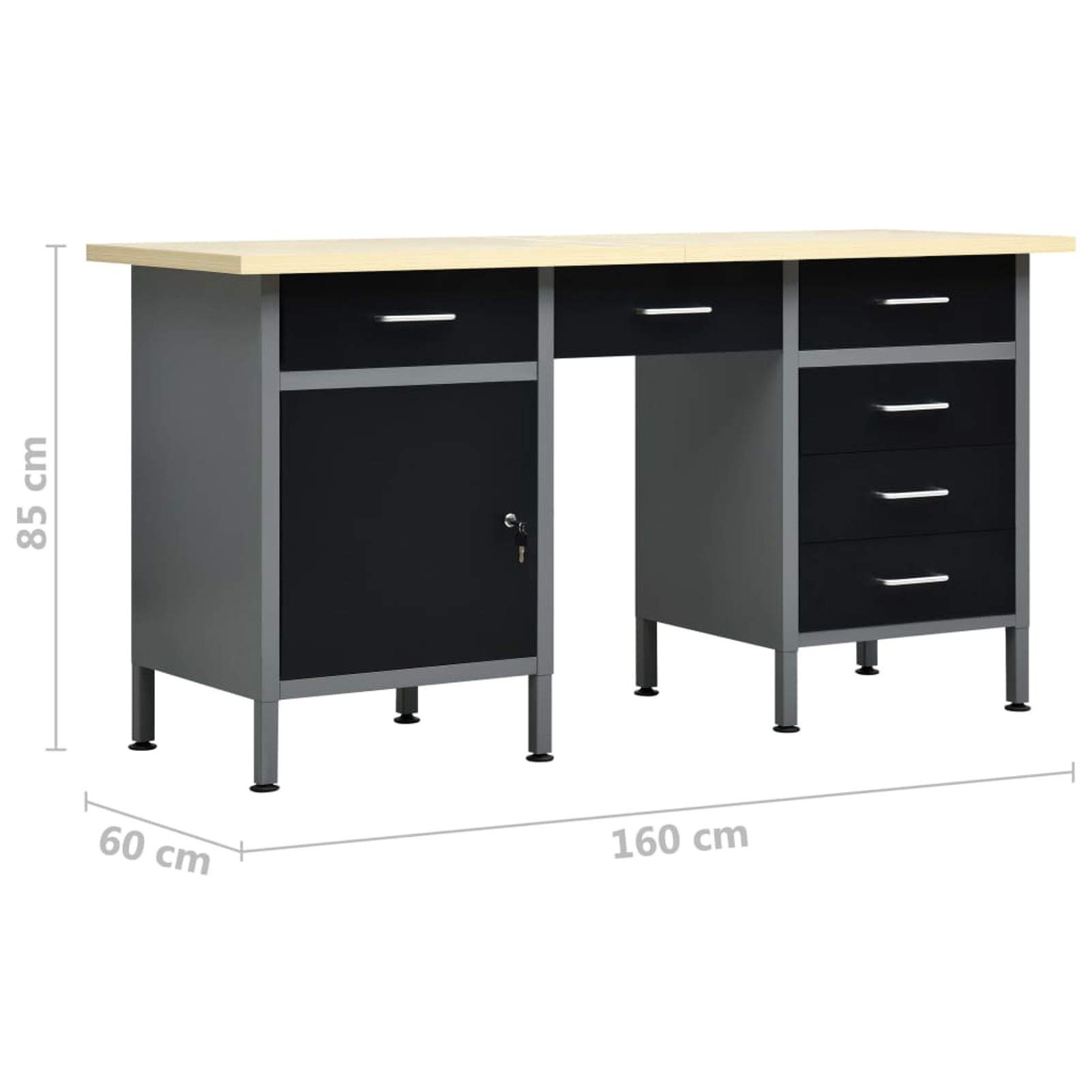 Set para Taller Banco de Trabajo de Acero Negro 160x60x85 cm