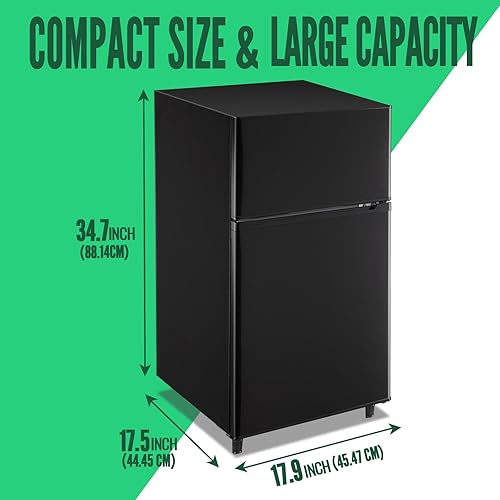 Miniatura 5 de WANAI Mini refrigerador con congelador, pequeño refrigerador de doble puerta congelador en la parte superior, refrigerador negro con 7 termostatos