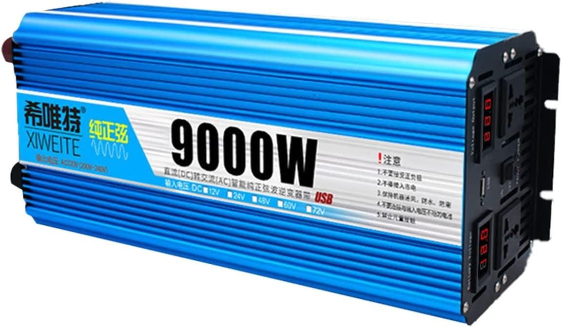 6000 W 7000 W 8000 W 9000 W 10000 W High Power Czysta fala sinusoidalna Przetwornica mocy DC12V/24V na AC 220V z podwójnymi gniazdami AC i wyświetlaczem LED do ciężarówki RV, łodzi,9000W-12Vto220V