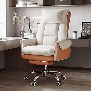 エグゼクティブチェア レザーオフィスチェア アーム付き 高さ調節可能 回転式 ホームオフィスチェア 勉強用 人間工学に基づいたコンピュータチェア 車輪付き タスクチェア/ベージュ Stabilize