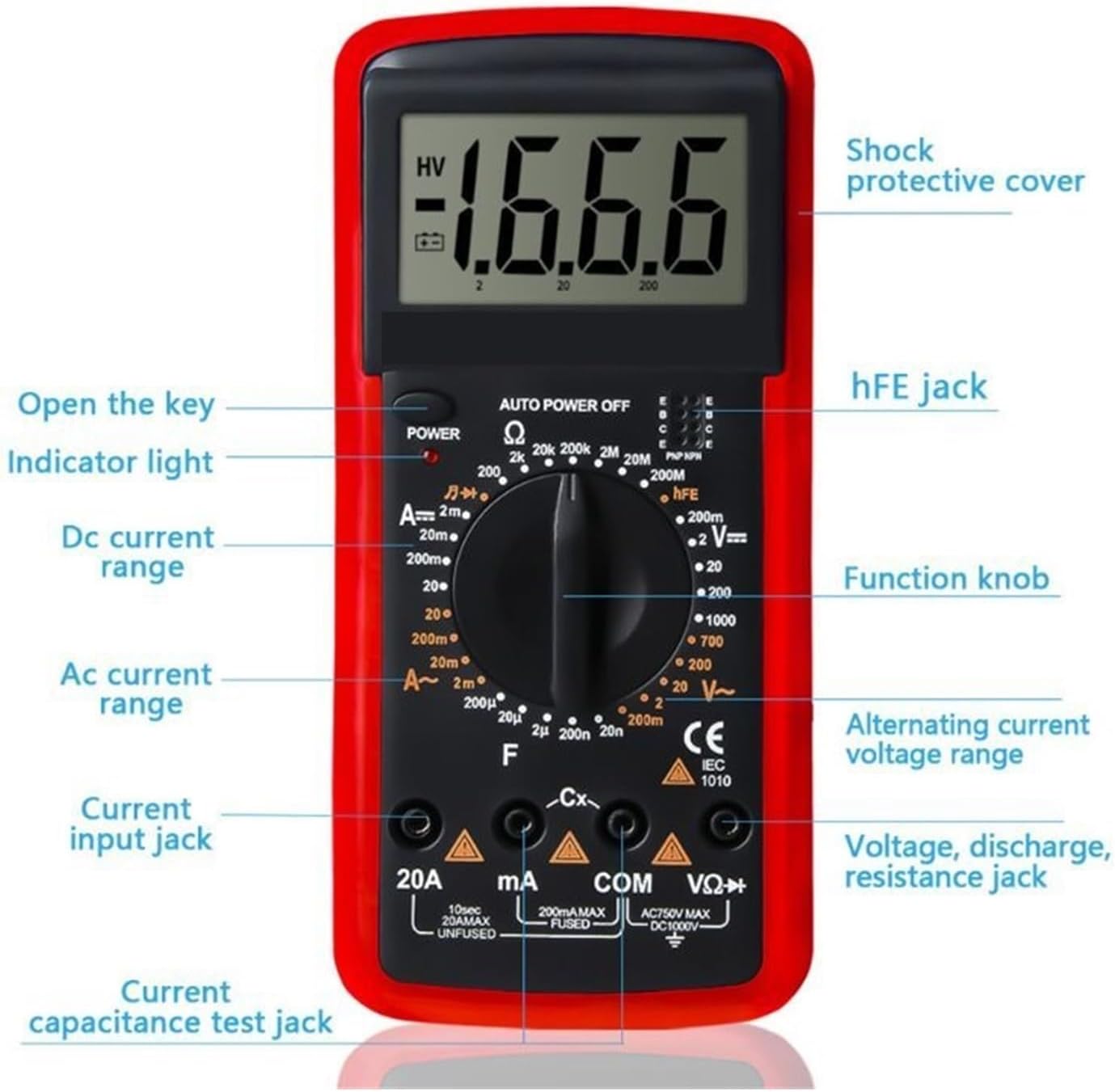 AC DC LCD Display Professional Electric Handheld Tester Meter Digital Multimeter Ammeter Multimetro(Yellow)