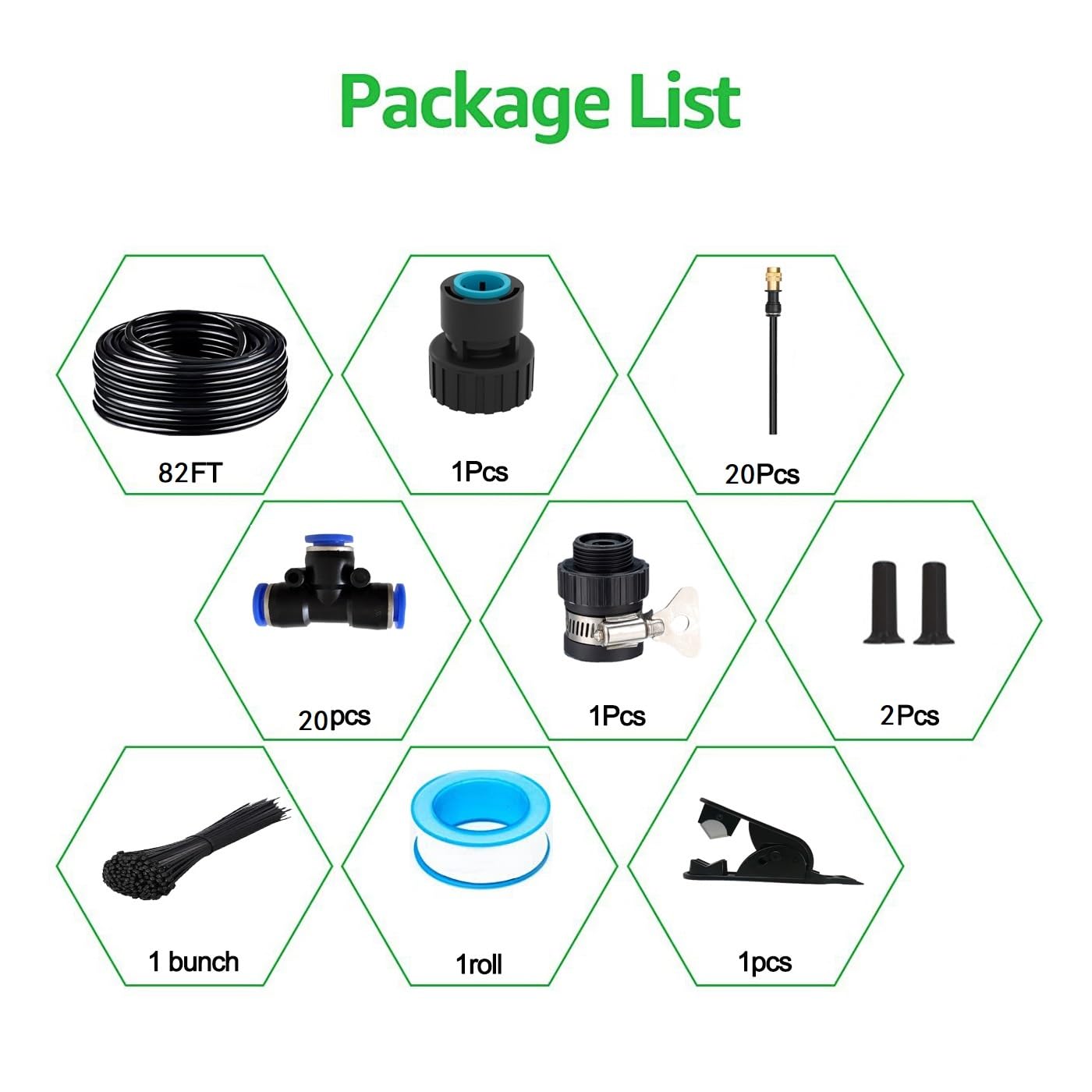 Kit di irrigazione a goccia da 25 m, sistema di irrigazione automatico da giardino con connettori rapidi senza attrezzi, gocciolatori pieghevoli a 360° e ugelli nebulizzatori in rame per serre, patio