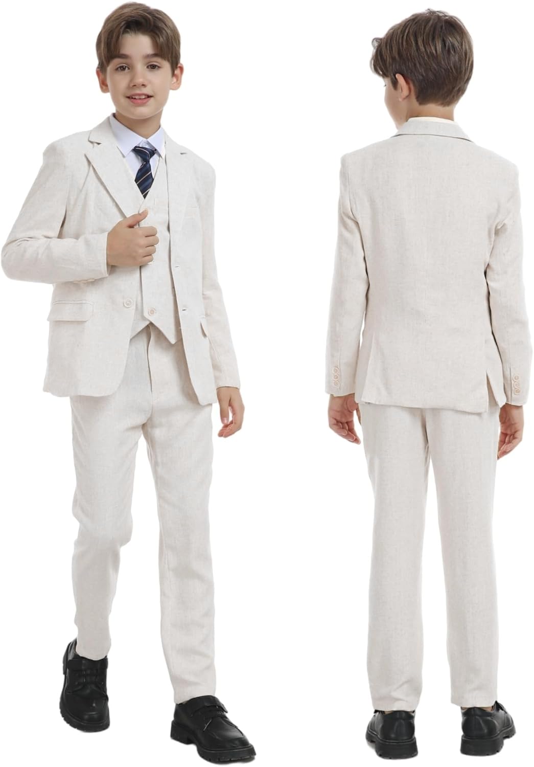 Boys Linen Suit for Kids Formal Tuxedo Suits 3 Piece Wedding Birthday Dress Clothes Slim Jacket Vest Pants Set - Image 2