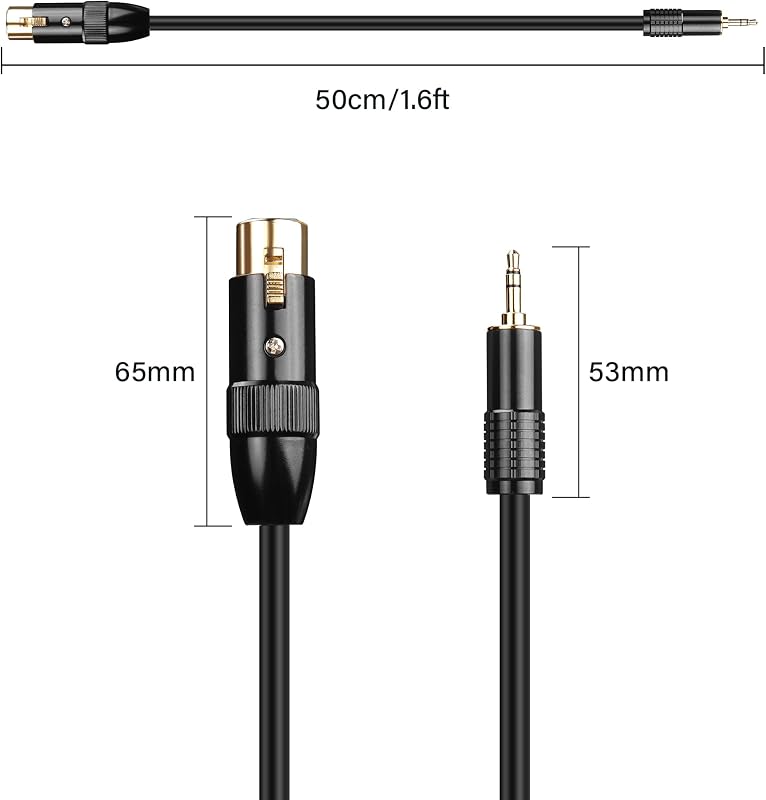 PNGKNYOCN 0,5m Aranyozott 3,5mm TRS Mini Jack - XLR Női Mikrofon Kábel Kétszeres Árnyékolással Kamerához, Telefonhoz, Hangkeverőhöz