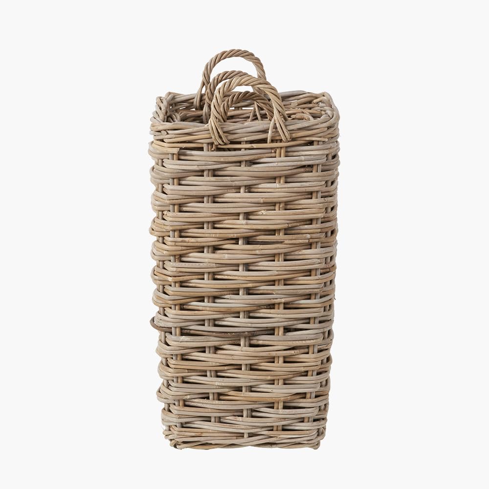Square Wicker Umbrella Stand Basket Grey and Buff Rattan (Small)