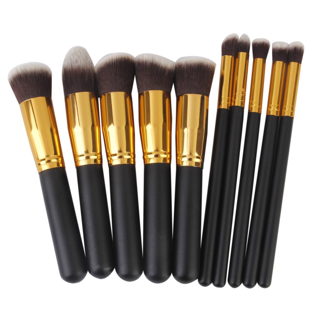 Angelie Fiber Bristle Makeup Brushes Black and Golden, Set of 10