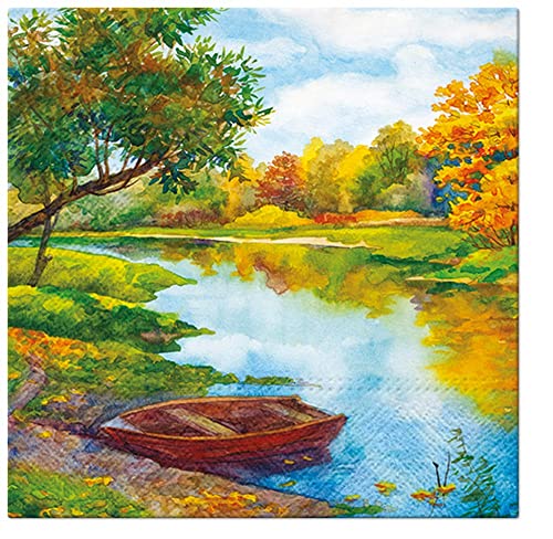 20 Servietten Boot im See | Park | Natur | Frühling | Sommer | Urlaub | Herbst | Herbstdeko | Tischdeko 33x33cm Cover