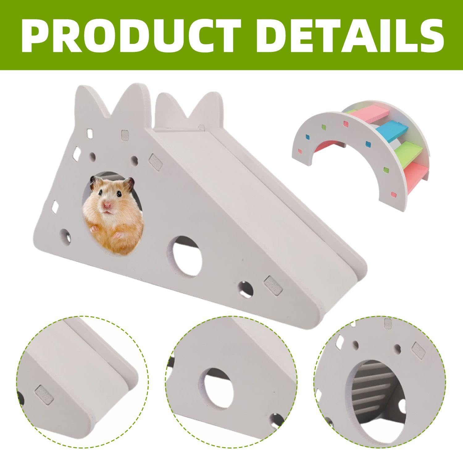 EOWVISN Slide House and Colorful Arch Bridge: Hamster Activity Accessories, White - Image 3