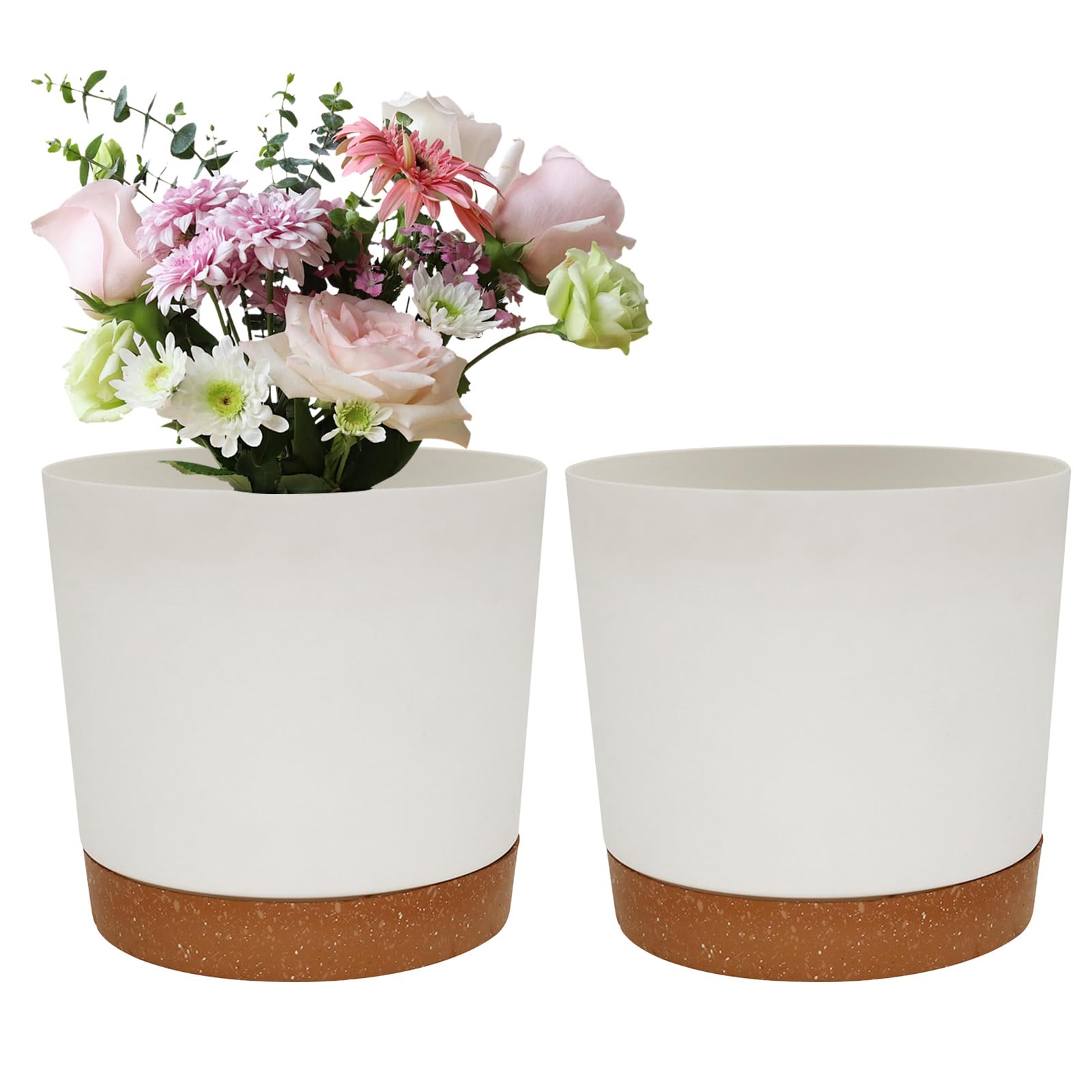 ordinarYone 8inch Resin Plant Pots Circular Separation Succulents Planter Flowerpot with Drainage Tray Plant Growth Cultivation Pots