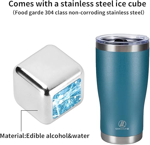 Miniatura 6 de Vaso de 20 onzas con tapa y popote, botella de agua aislada al vacío con cubo de hielo de acero inoxidable, taza de viaje a prueba de fugas para